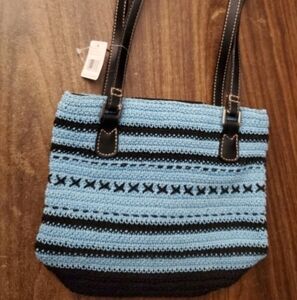 New Liz Claiborne Blue and black crocheted small purse
